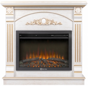 Электрокамин Electrolux EFP/P-2520LS N с порталом Firelight Barocco 25 шпон белый дуб с золотой патиной
