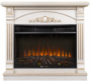 Электрокамин Electrolux EFP/P-3020LS N с порталом Firelight Barocco 30 шпон белый дуб с золотой патиной