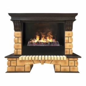 Электрокамин Real-Flame Stone Brick 26 AO с очагом 3D Cassette 630 (Black вставка)